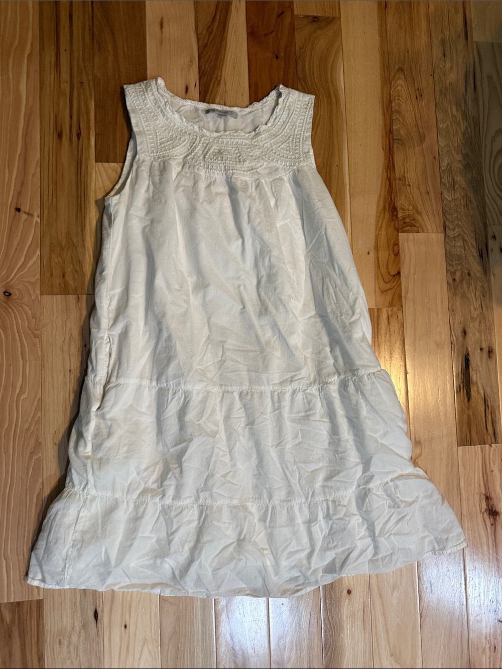 GAP White Sleeveless Smocked Yoke Tiered Mini Dress